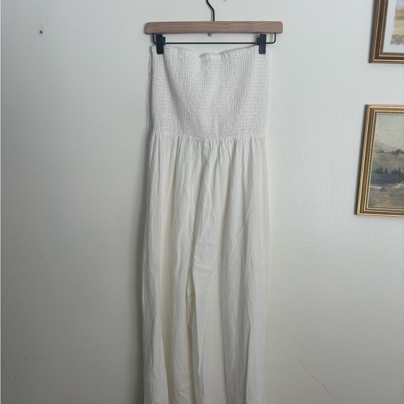 bishop + young Anthropologie Cream Tie Front Jumpsuit Strapless Women Medium NWT - Picture 6 of 7